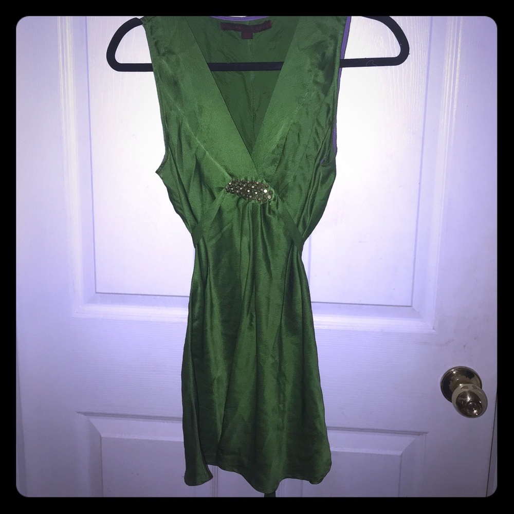 Emerald green blouse Antique copper decor at waist
